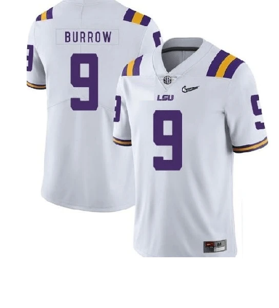LSU Tigers #9 Joe Burrow Football Jersey White Diamond Quest by My Store