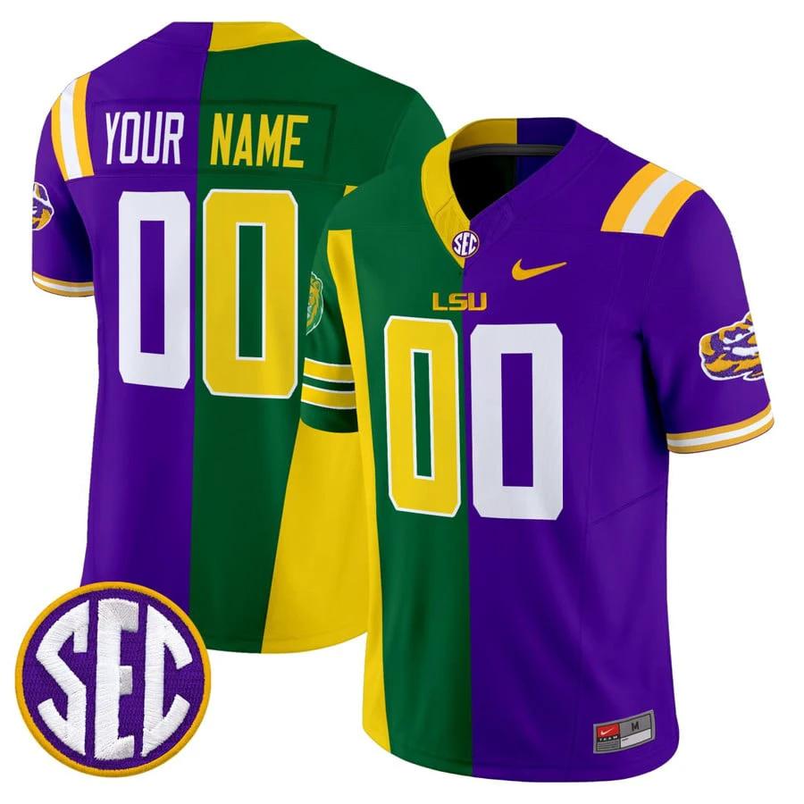 LSU Tigers and Southeastern Louisiana Lions Split Custom Jersey Stitched by My Store NCAA Football Jerseys