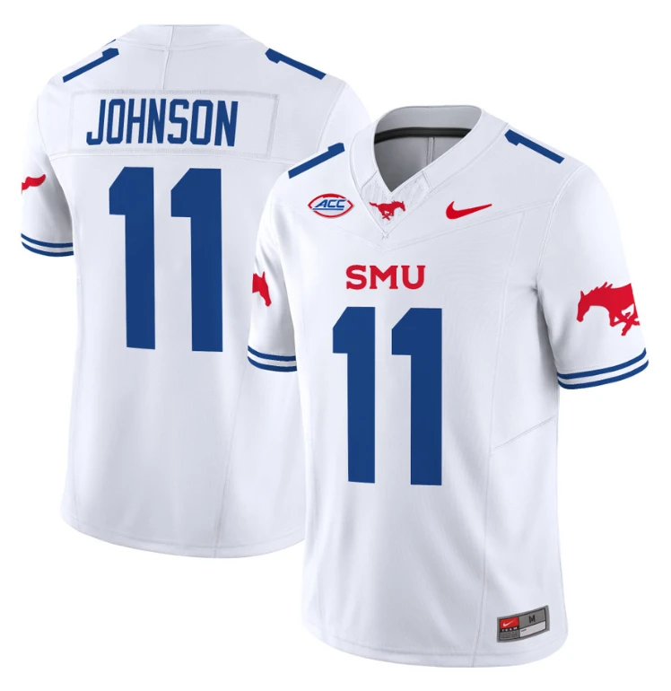 LJ Johnson Jr Jersey #11 SMU Mustangs Icy College Football Vapor Limited White by My Store