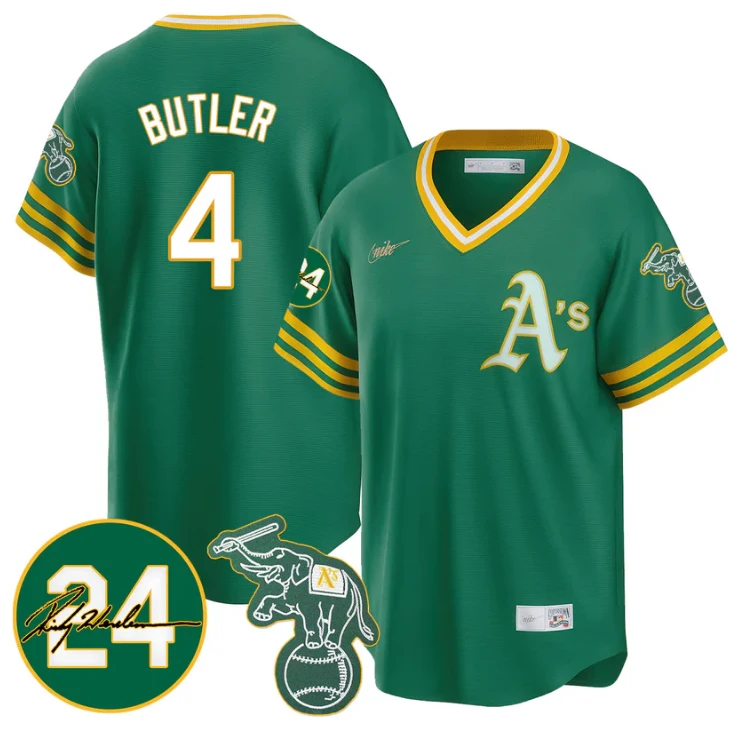 Lawrence Butler Jersey #4 Oakland Athletics 2025 Rickey Henderson Memorial Stitched Throwback by My Store