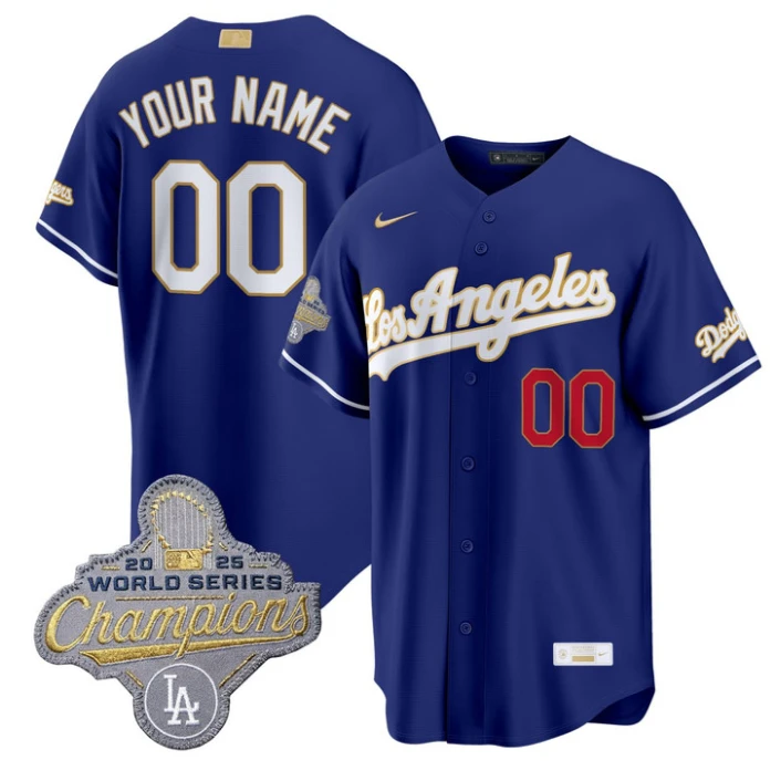 Los Angeles Dodgers Custom Jersey Baseball All Stitched Royal Blue by My Store