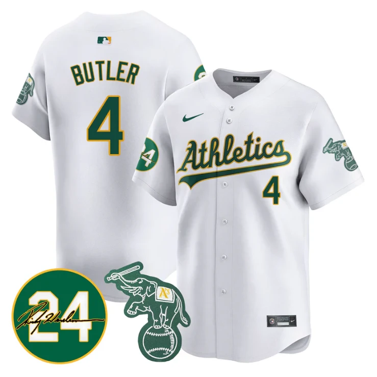 Lawrence Butler Jersey #4 Oakland Athletics 2025 Rickey Henderson Memorial Stitched White by My Store