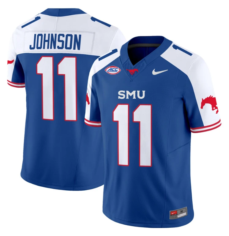 LJ Johnson Jr Jersey #11 SMU Mustangs Icy College Football Vapor Limited Blue Alternate by My Store