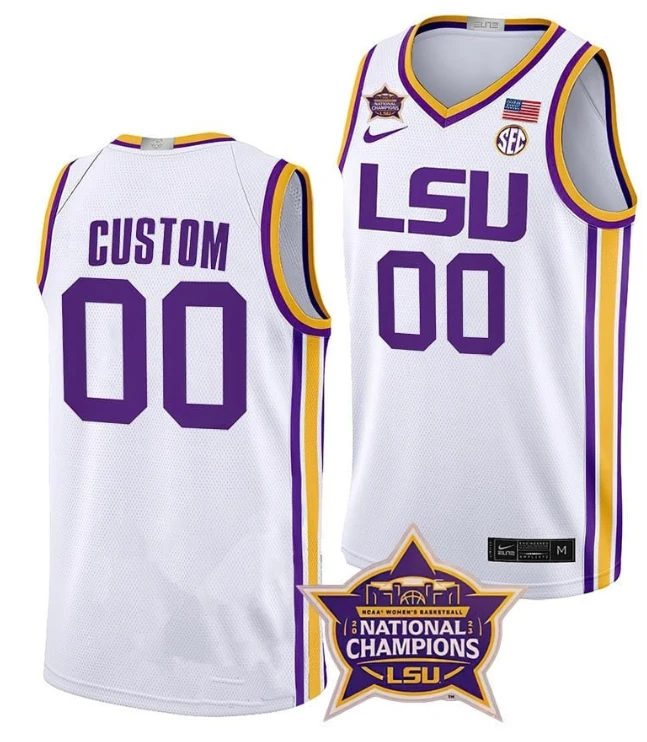 LSU Tigers College Basketball Champions Custom 2023 Jersey Stitched White by My store basketball