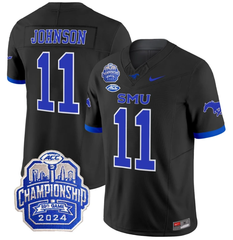 LJ Johnson Jr Jersey #11 SMU Mustangs 2024 ACC Championship Patch Black by My Store