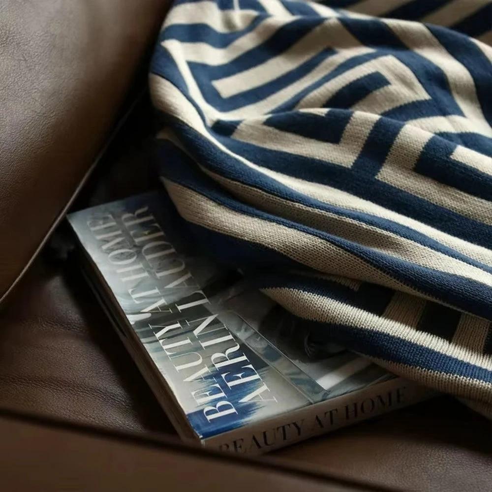 Labyrinthine Geometric Jacquard Throw Blanket by Casa & Beyond