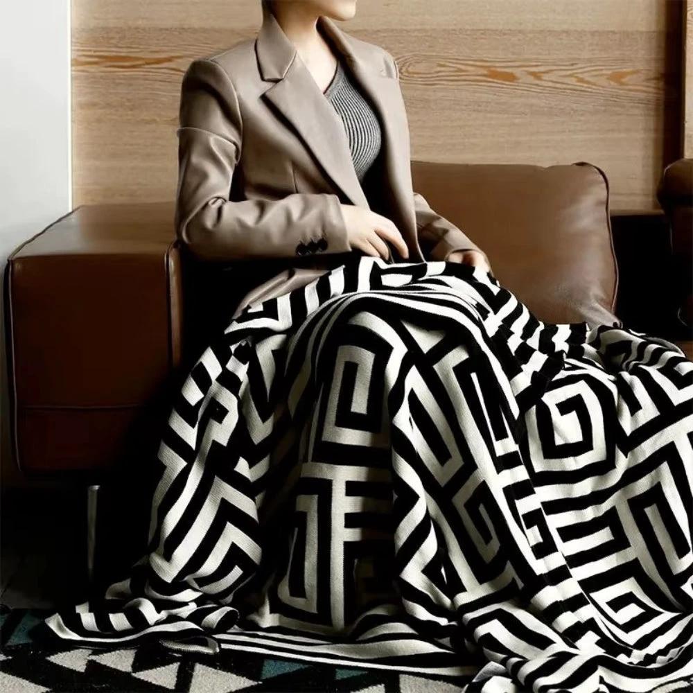 Labyrinthine Geometric Jacquard Throw Blanket by Casa & Beyond