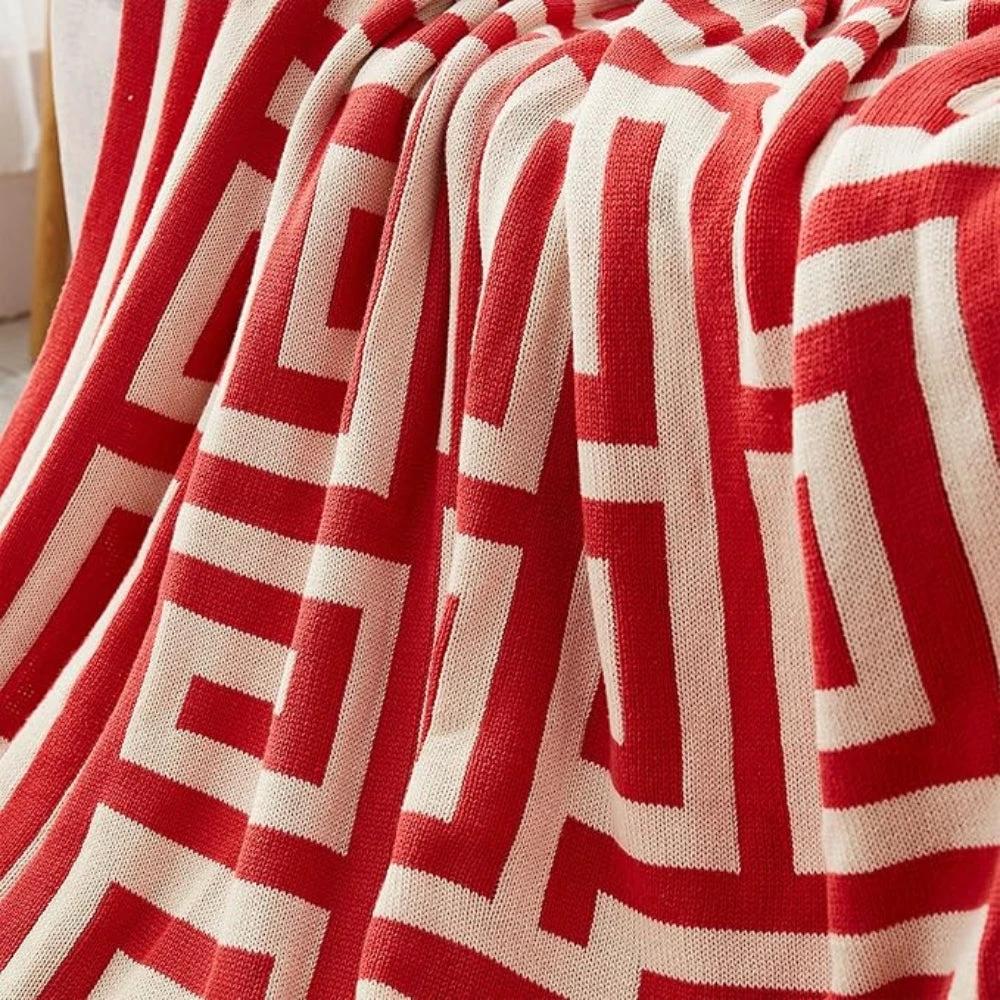 Labyrinthine Geometric Jacquard Throw Blanket by Casa & Beyond