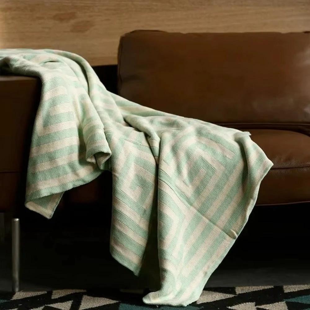 Labyrinthine Geometric Jacquard Throw Blanket by Casa & Beyond