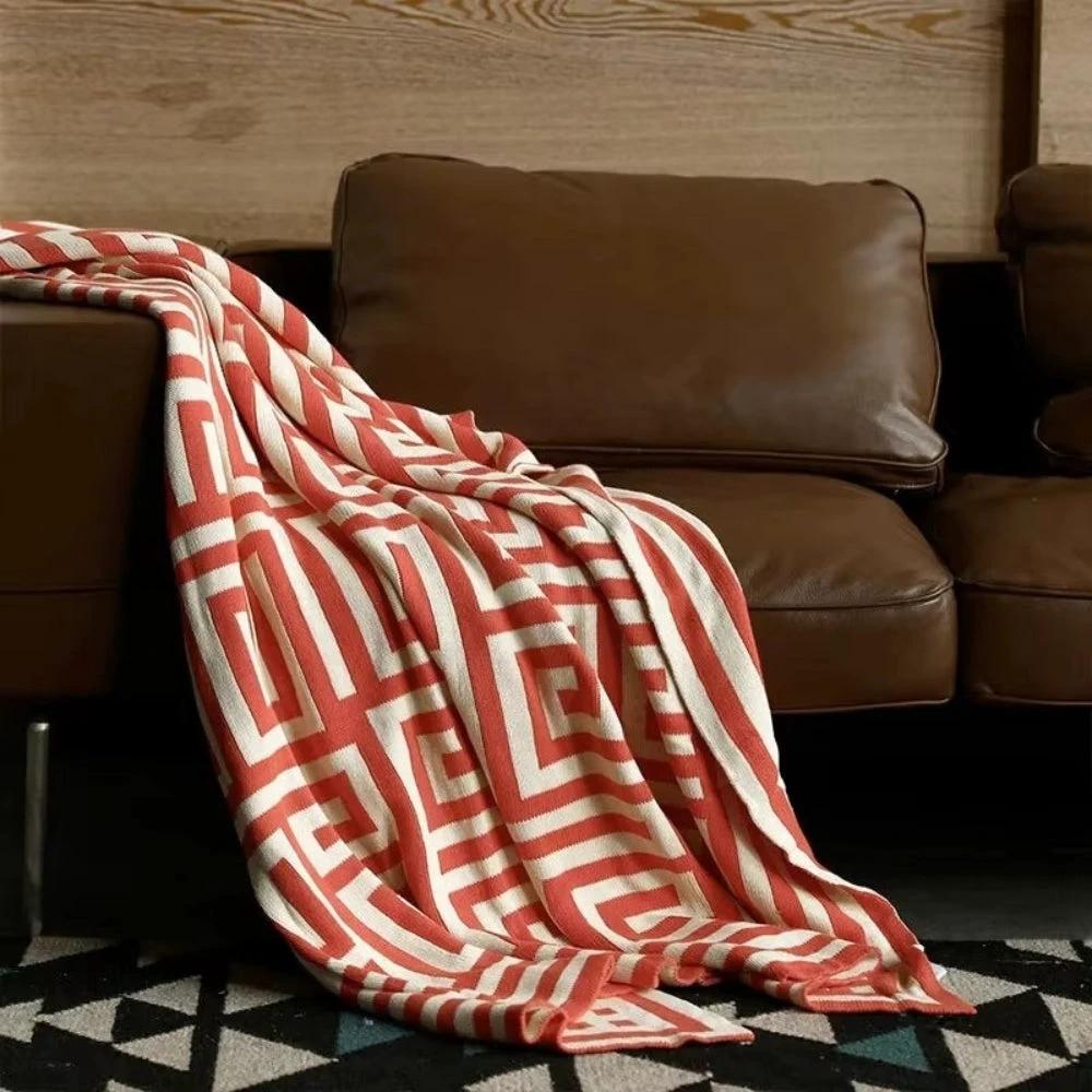 Labyrinthine Geometric Jacquard Throw Blanket by Casa & Beyond