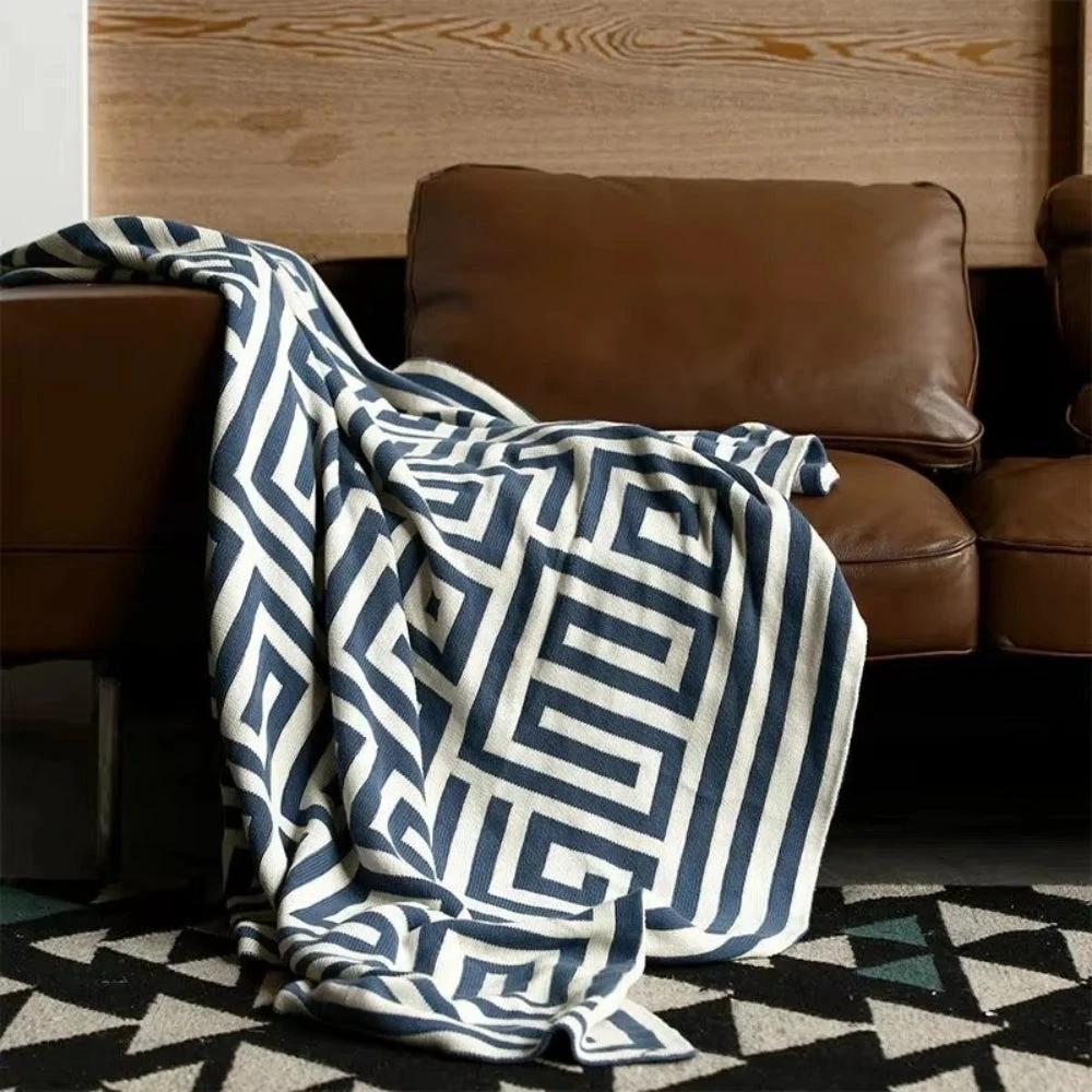 Labyrinthine Geometric Jacquard Throw Blanket by Casa & Beyond