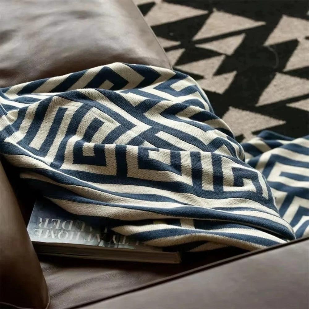Labyrinthine Geometric Jacquard Throw Blanket by Casa & Beyond