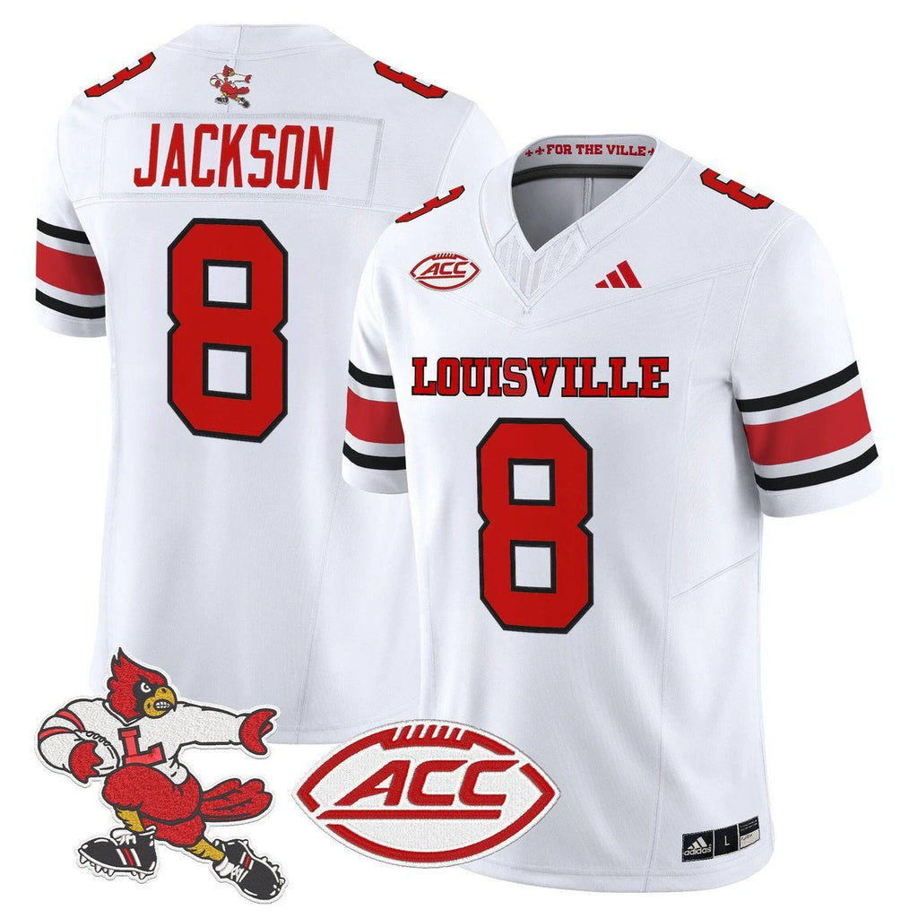 Lamar Jackson Jersey #8 Louisville Cardinals 1980s Throwback Stitched White by My Store NCAA Football Jerseys
