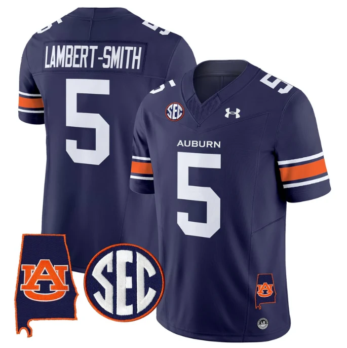 Lambert-Smith Jersey #5 Auburn Tigers 2025 Alabama Patch Stitched Navy by My Store NCAA Football Jerseys