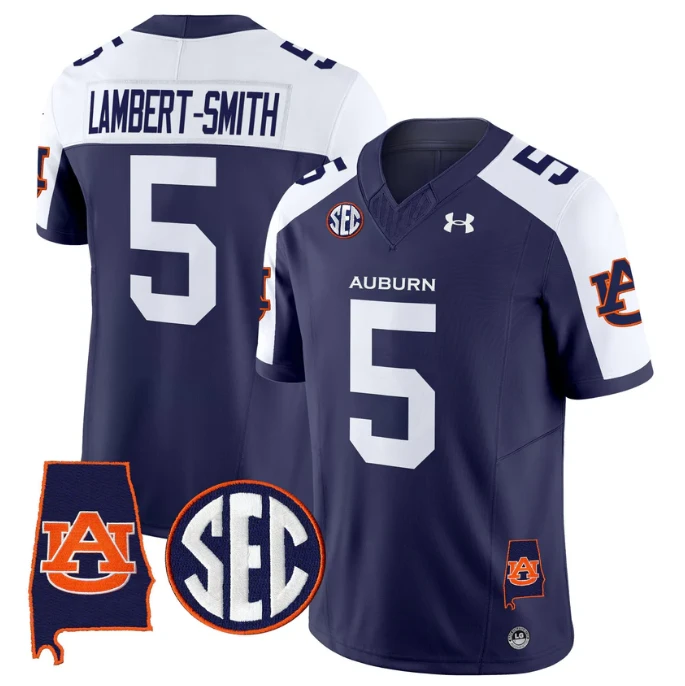 Lambert-Smith Jersey #5 Auburn Tigers 2025 Alabama Patch Stitched Navy Alter by My Store NCAA Football Jerseys