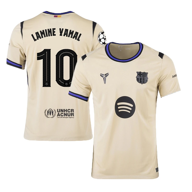 Lamine Yamal #10 Barcelona 2025-26 Away Jersey – Cream by Soccer Jersey