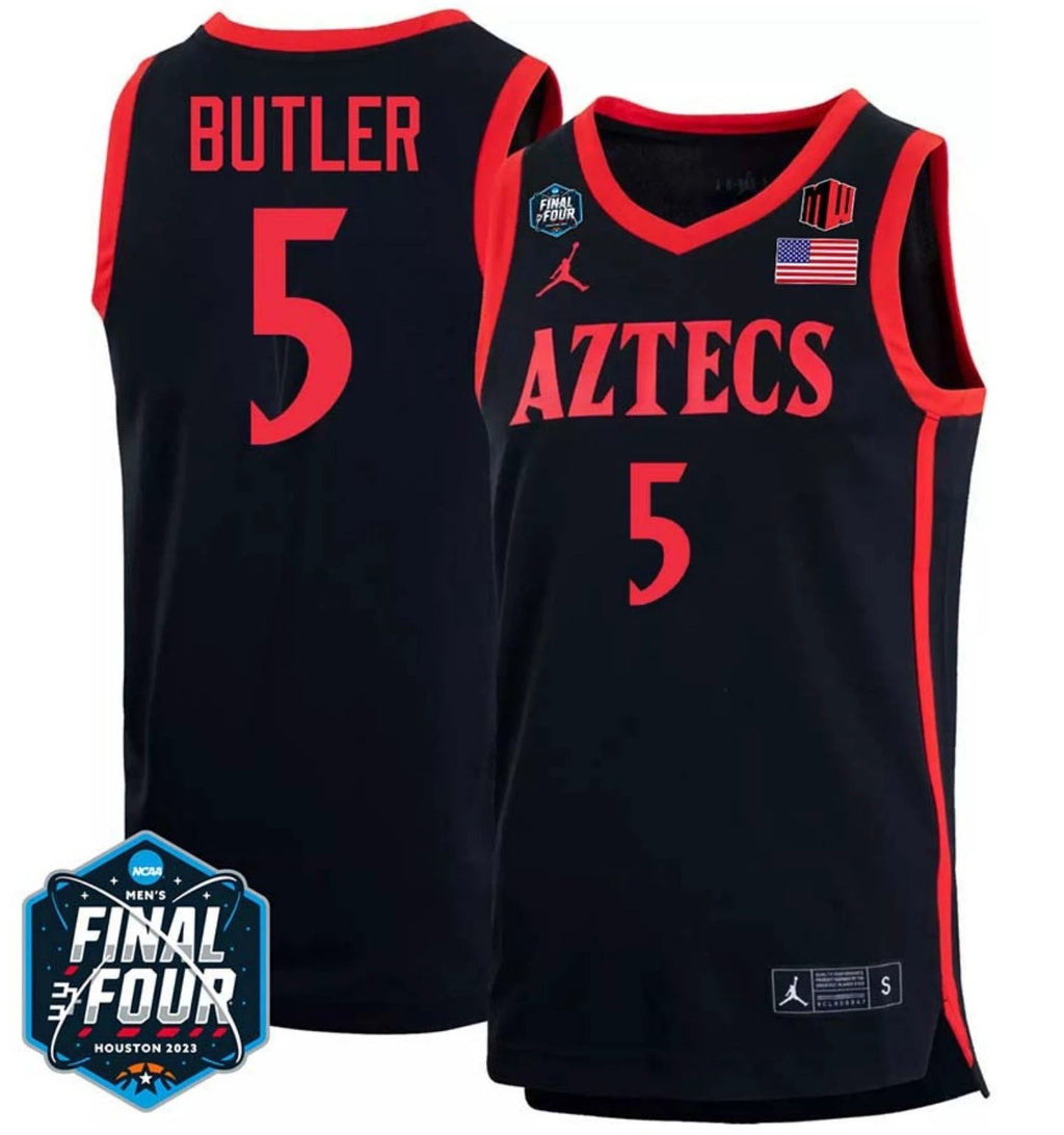 Lamont Butler Jersey San Diego State Aztecs College Basketball 2023 NCAA Final Four Black #5 by My store basketball