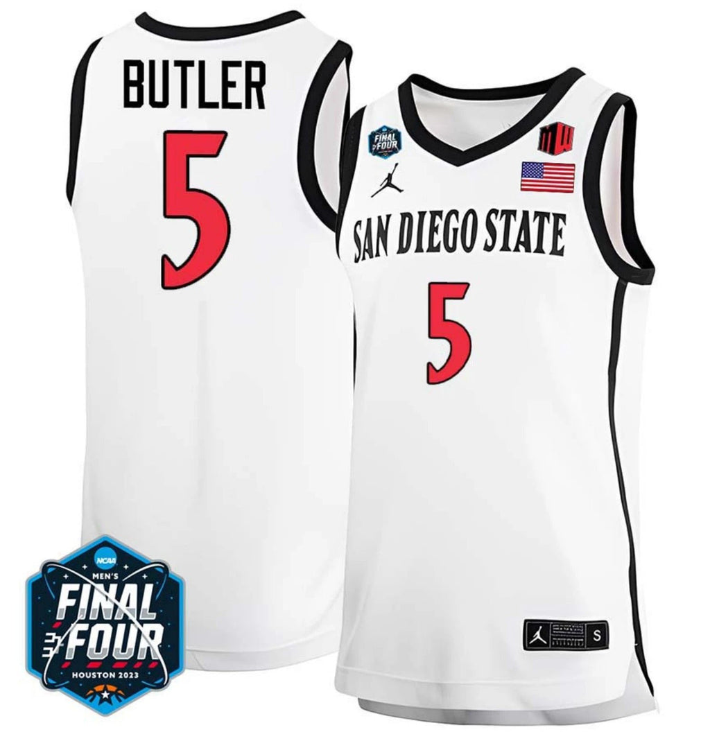 Lamont Butler Jersey San Diego State Aztecs College Basketball 2023 NCAA Final Four White #5 by My store basketball