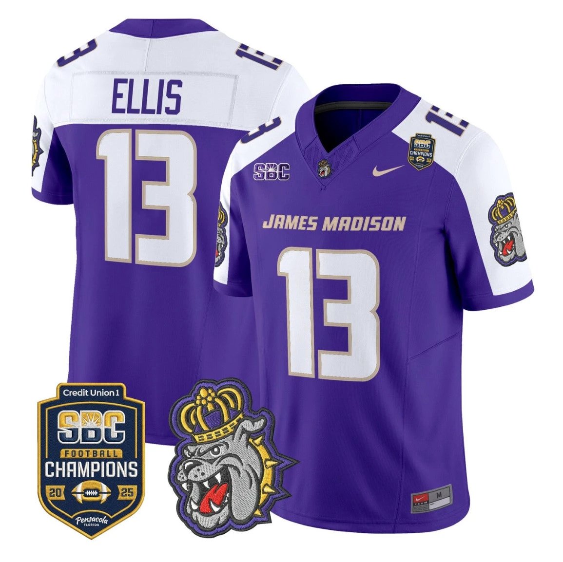 Landon Ellis Jersey #13 James Madison Dukes 2025 SBC Champions Stitched Purple Alternate by NCAA Football Jersey