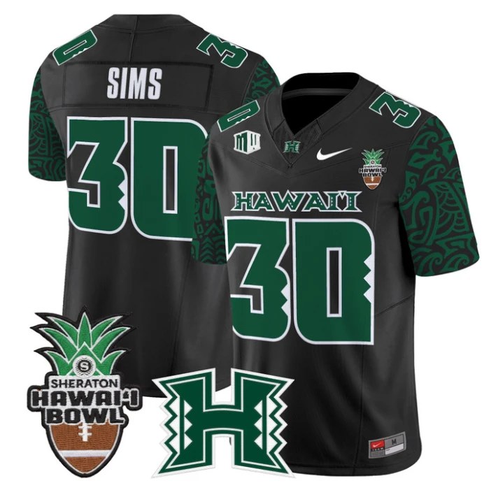Landon Sims Jersey #30 Hawai'i Rainbow 2025 Hawai'i Bowl Stitched Black Limited by My Store NCAA Football Jerseys
