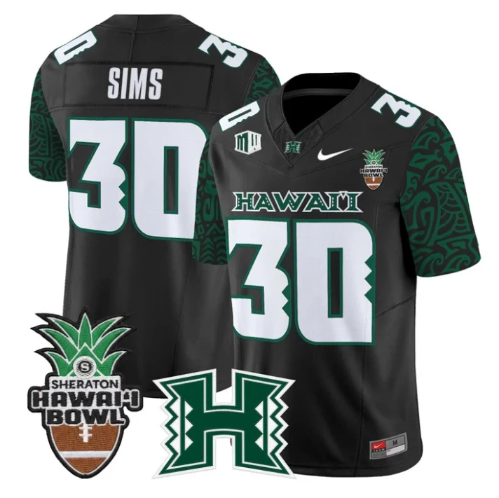 Landon Sims Jersey #30 Hawai'i Rainbow 2025 Hawai'i Bowl Stitched Black Limited by My Store NCAA Football Jerseys