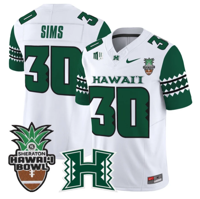 Landon Sims Jersey #30 Hawai'i Rainbow 2025 Hawai'i Bowl Stitched by My Store NCAA Football Jerseys