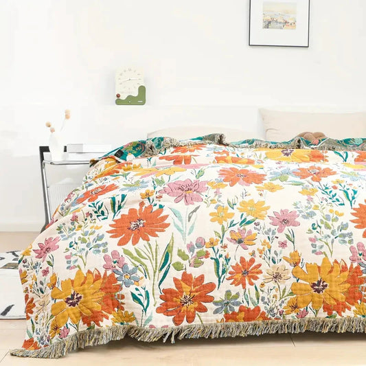 Blooming Floral All-Season Cotton Blanket by Casa & Beyond