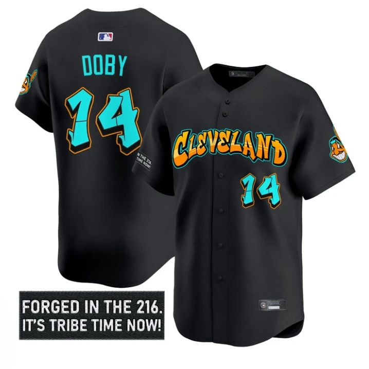 Larry Doby Jersey #14 Cleveland Indians Graffiti 216 Ink Edition Stitched Black by My Store