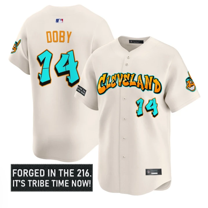 Larry Doby Jersey #14 Cleveland Indians Graffiti 216 Ink Edition Stitched Cream by My Store