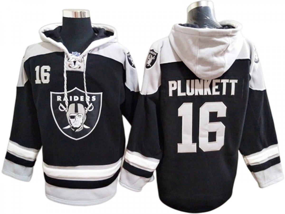 Las Vegas Raiders #16 Jim Plunkett Black Lacer Pullover Hoodie by Hoodie Pullover
