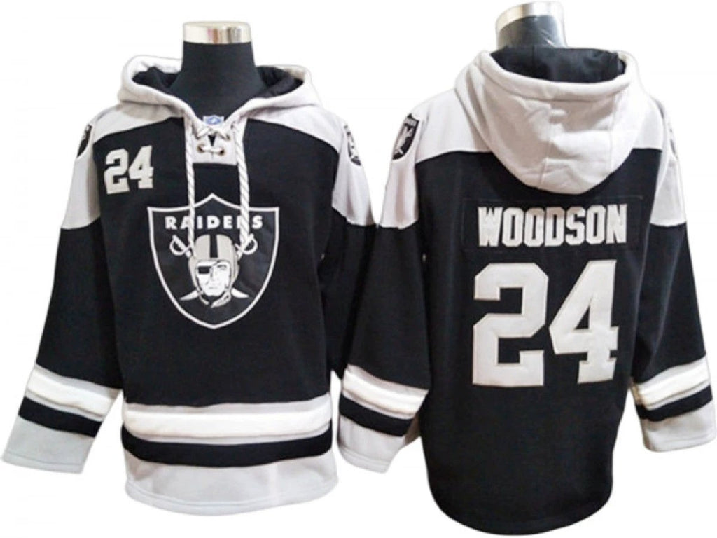Las Vegas Raiders #24 Charles Woodson Black Lacer Pullover Hoodie by Hoodie Pullover