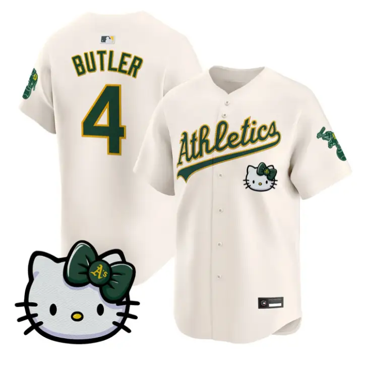 Lawrence Butler Jersey #4 Athletics Hello Kitty Vapor Premier Stitched Cream by My Store