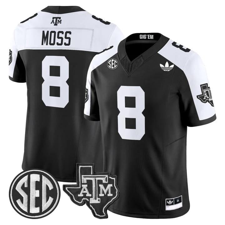 Le'Veon Moss Jersey #8 Texas A&M Aggies 2025 Vapor V2 Stitched Black Alternate by NCAA Football Jersey