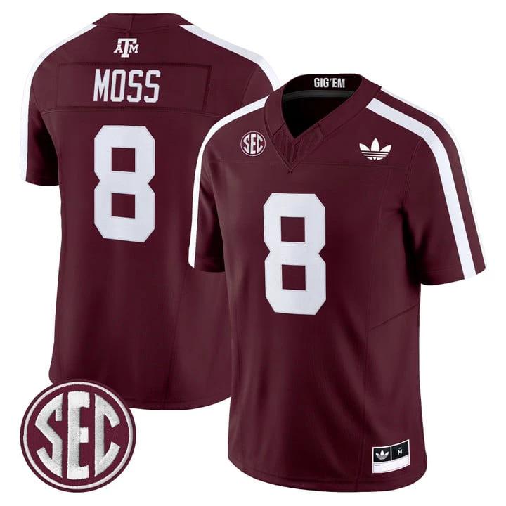 Le'Veon Moss Jersey #8 Texas A&M Aggies 2025 Vapor V2 Stitched Maroon by NCAA Football Jersey