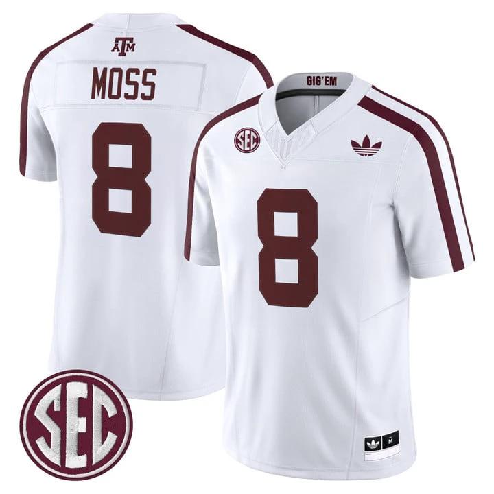 Le'Veon Moss Jersey #8 Texas A&M Aggies 2025 Vapor V2 Stitched White by NCAA Football Jersey