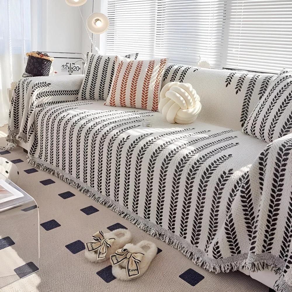 Leaf Fringed Lace Sofa Cover by Casa & Beyond