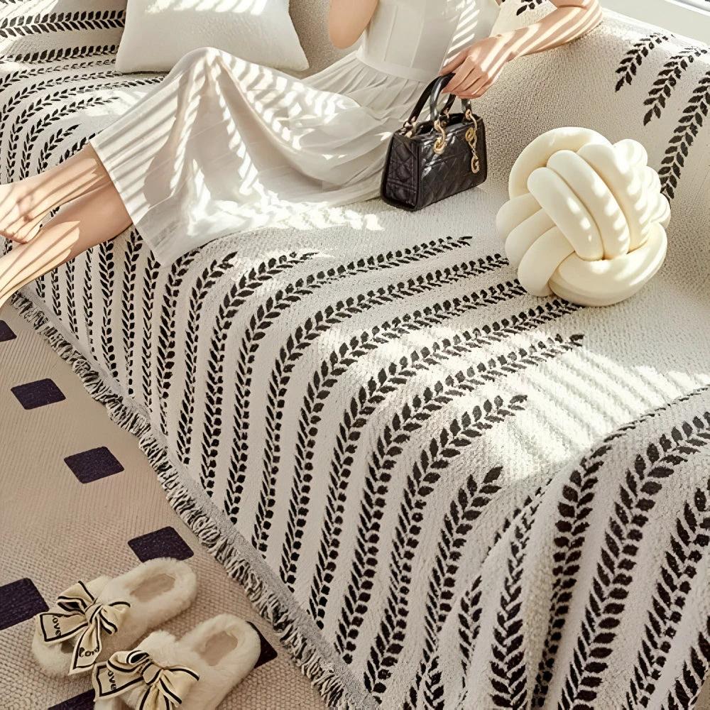 Leaf Fringed Lace Sofa Cover by Casa & Beyond