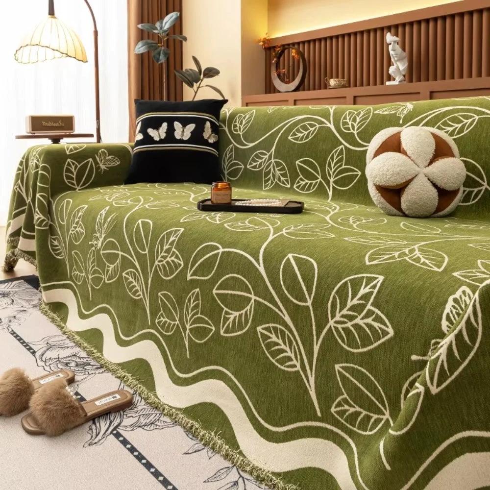 Leaf Inspired Luxury Chenille Sofa Cover by Casa & Beyond
