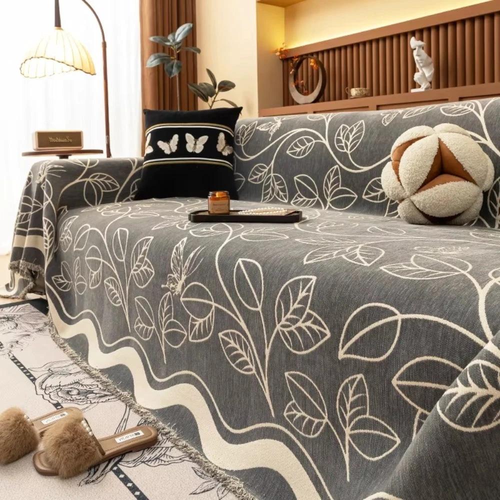 Leaf Inspired Luxury Chenille Sofa Cover by Casa & Beyond