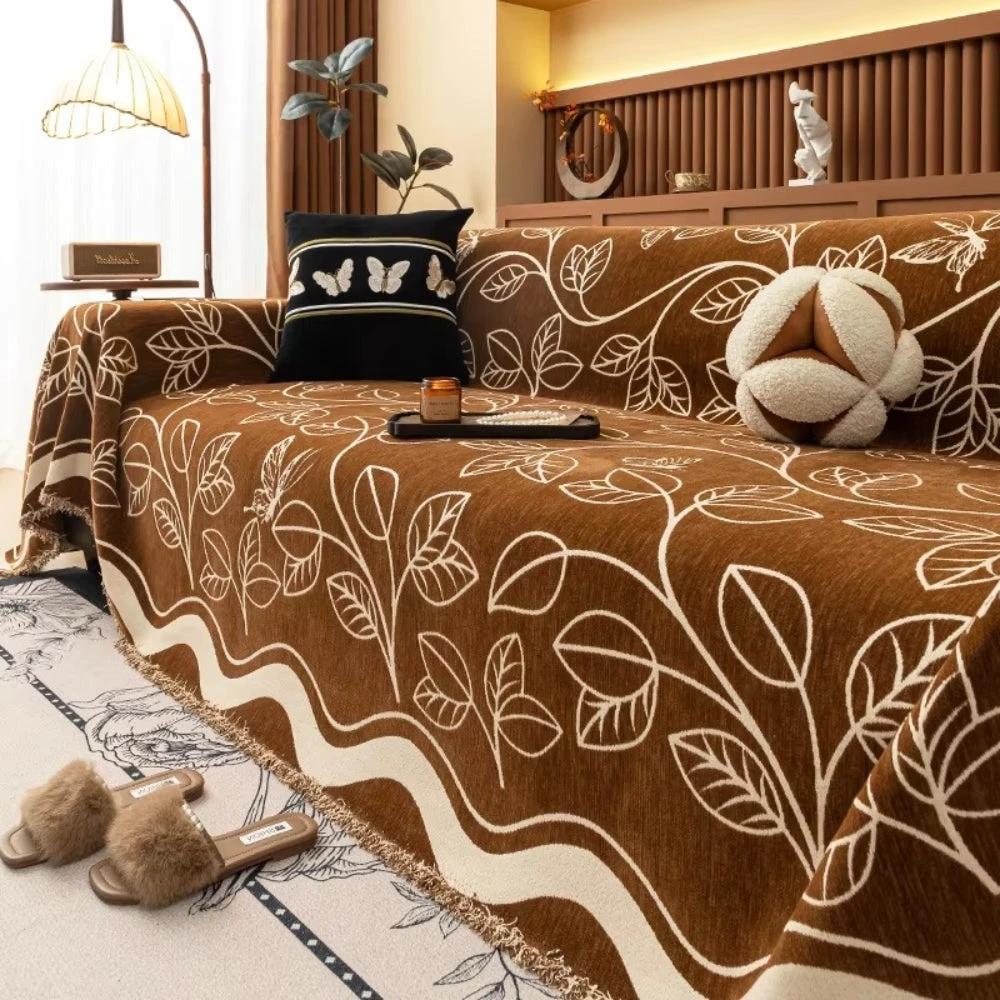 Leaf Inspired Luxury Chenille Sofa Cover by Casa & Beyond