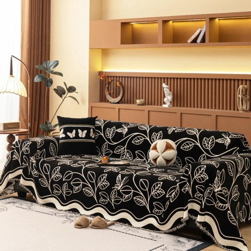 Leaf Inspired Luxury Chenille Sofa Cover by Casa & Beyond