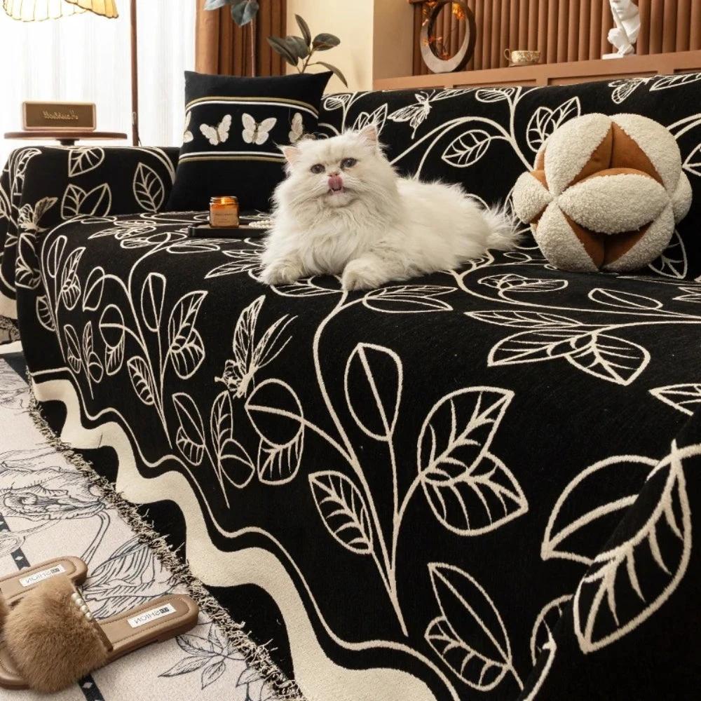 Leaf Inspired Luxury Chenille Sofa Cover by Casa & Beyond