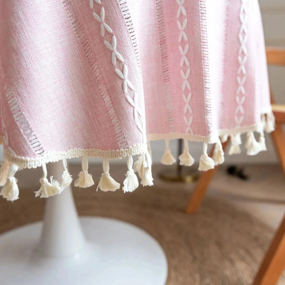 Leafline Embroidered Round Tablecloth by Casa & Beyond