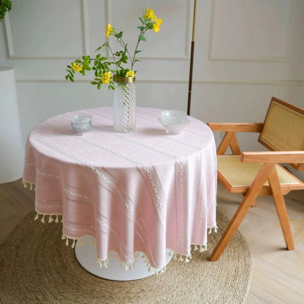 Leafline Embroidered Round Tablecloth by Casa & Beyond