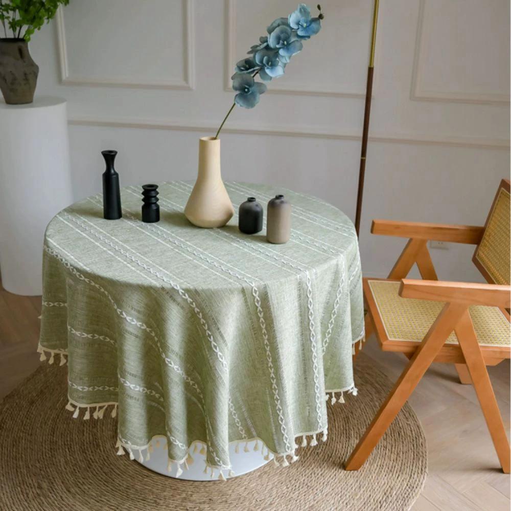 Leafline Embroidered Round Tablecloth by Casa & Beyond