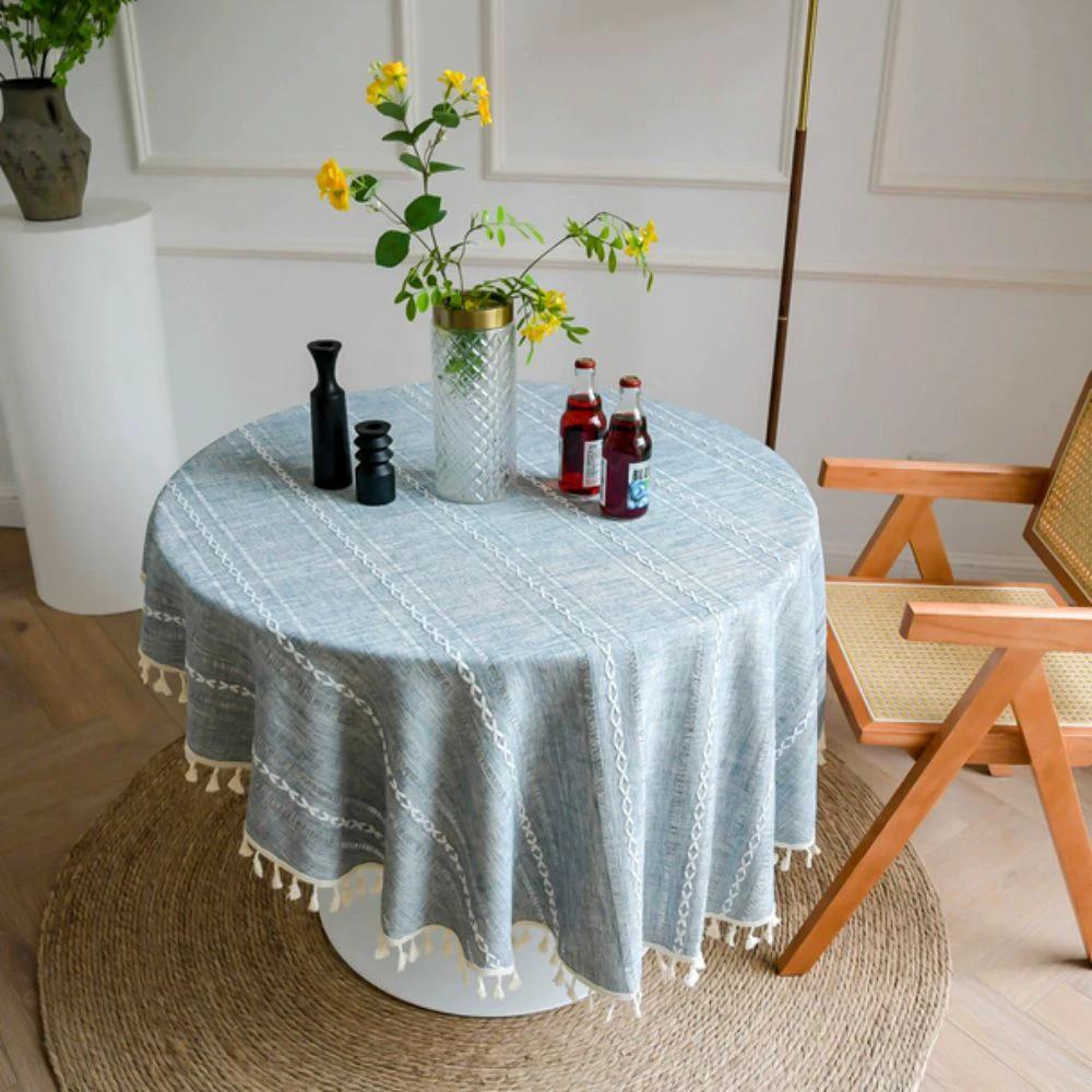 Leafline Embroidered Round Tablecloth by Casa & Beyond