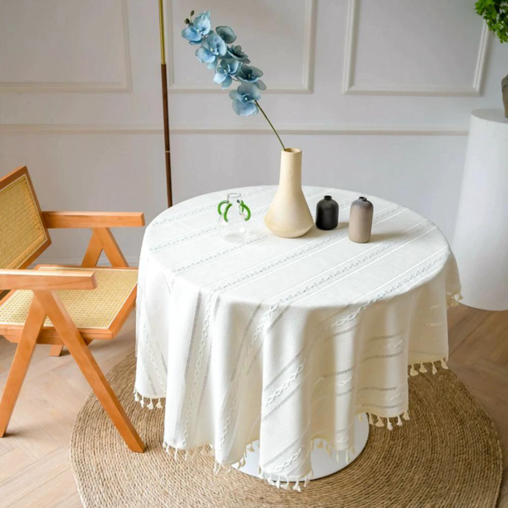 Leafline Embroidered Round Tablecloth by Casa & Beyond