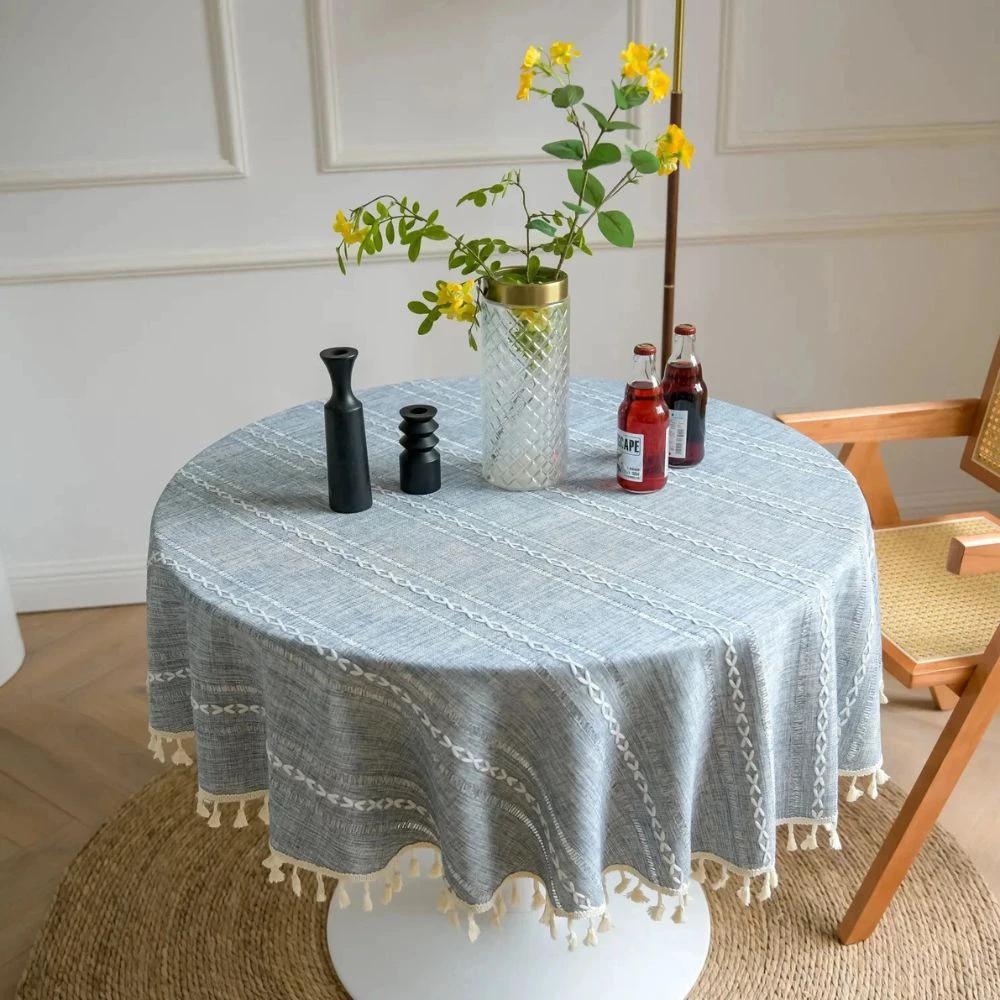 Leafline Embroidered Round Tablecloth by Casa & Beyond