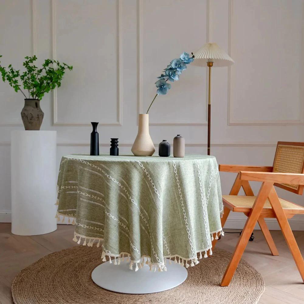 Leafline Embroidered Round Tablecloth by Casa & Beyond