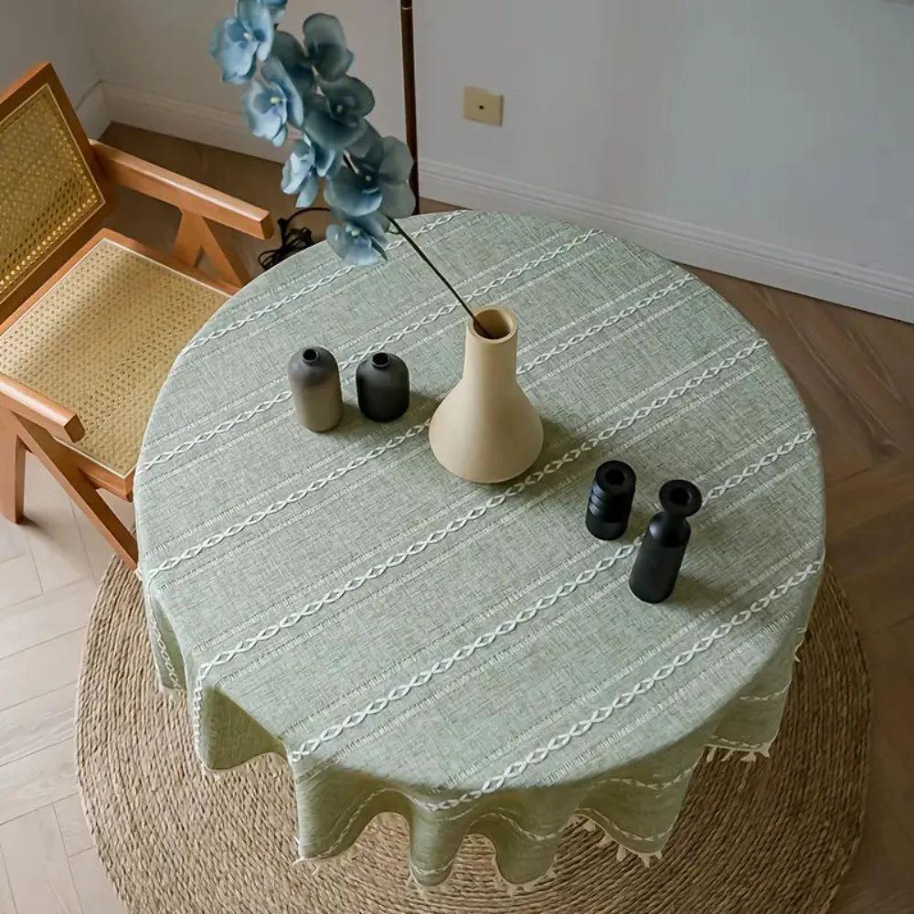 Leafline Embroidered Round Tablecloth by Casa & Beyond